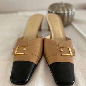 Chanel toe cap leather mules